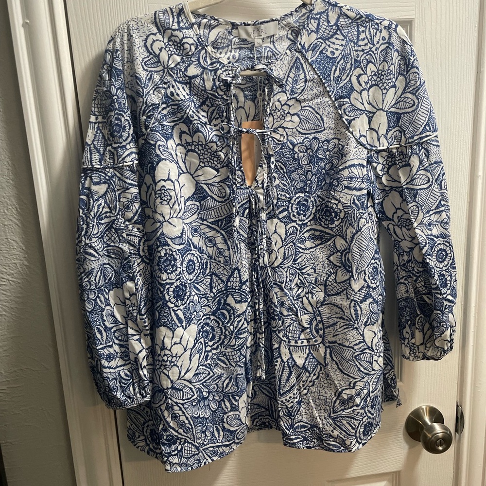 Floral Blue and White Blouse
